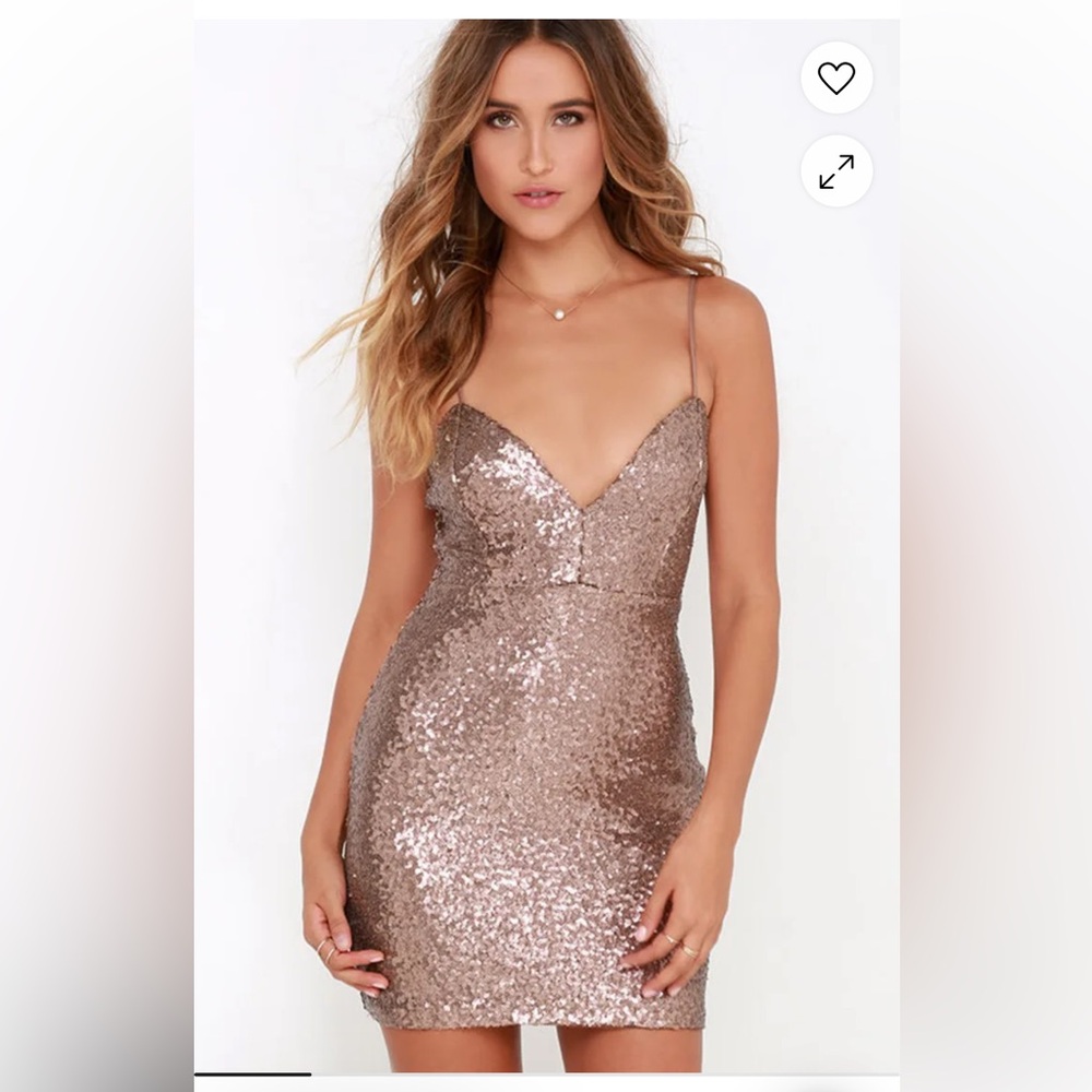 Lulu's Stream of Thought Sequin Dress in Bronze Size XS